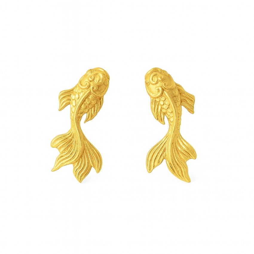 Koi Fish Earrings Gold Plated Brass Jewelry Wholesale Lunar New Year Lucky Studs